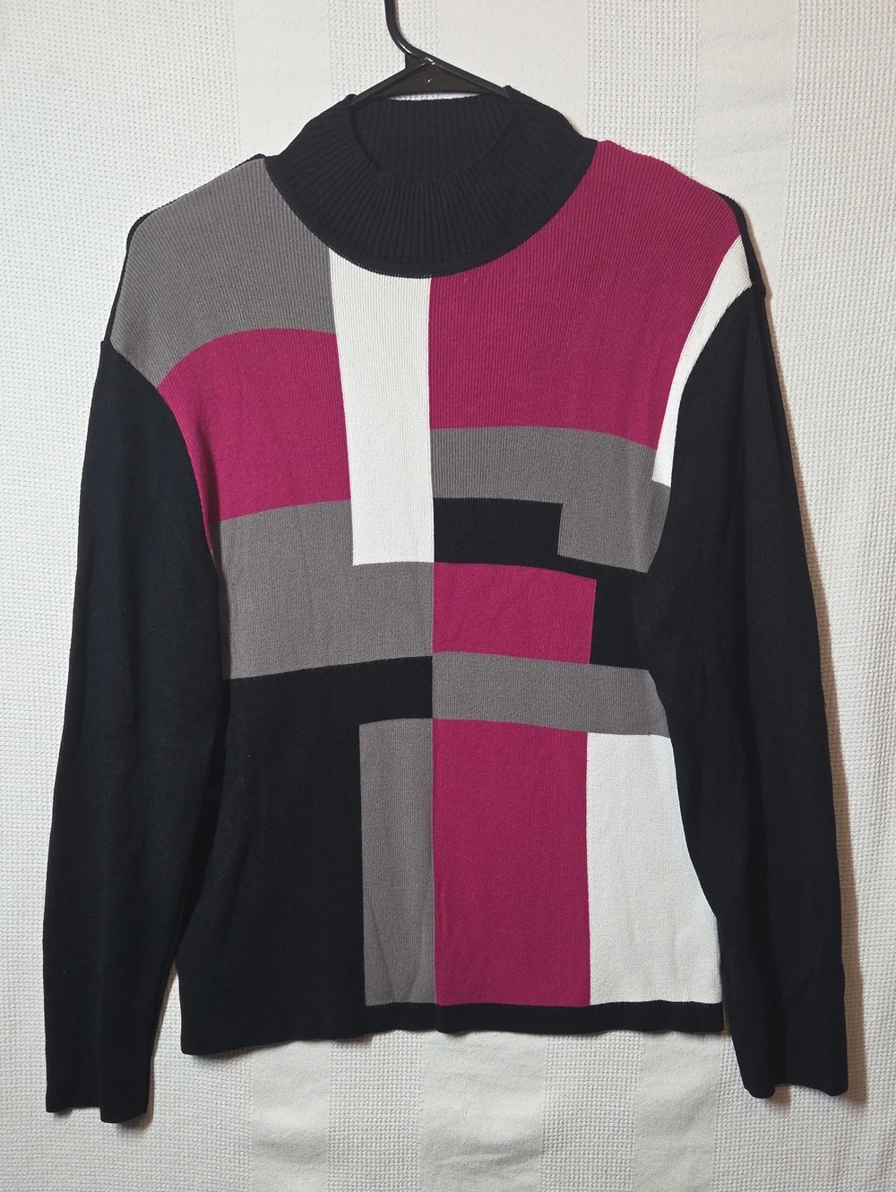 Parkhurst Sweater Womens Medium Geometric Black Pink Made in Canada